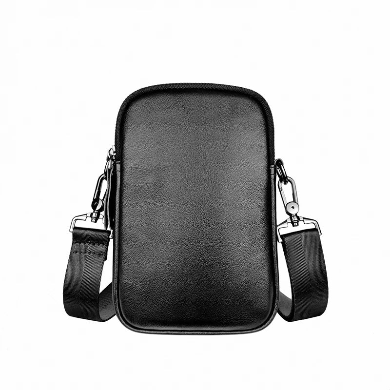 Men's black crossbody bag made of small grain cowhide with urban style by Craftklart Dropship.