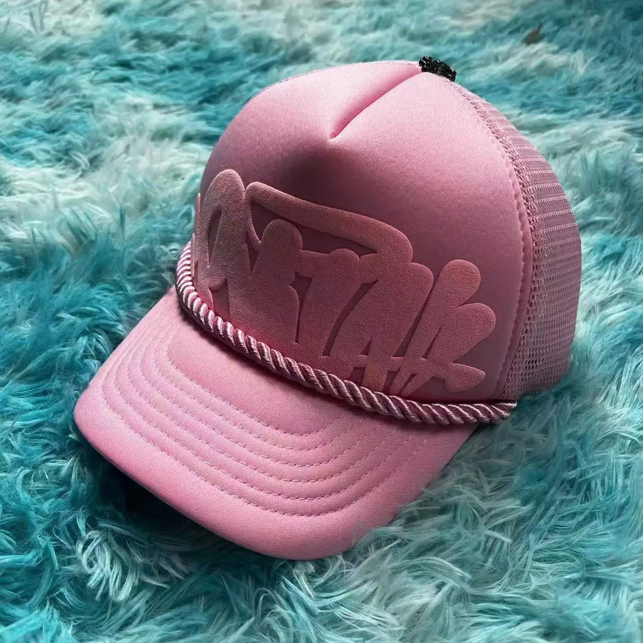 Urban streetwear foam letter embroidery breathable wide brim cap, Craftklart Dropship hat, adjustable one-size design with stylish embroidery.