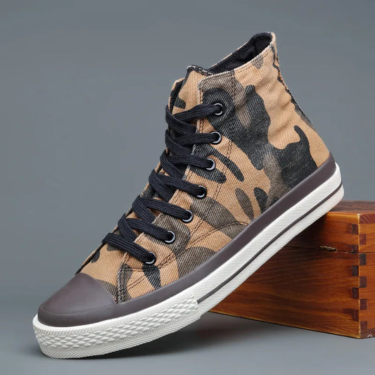 Korean Camouflage High Top Canvas Sneakers – Men's Casual Board Shoes | Minimalist Streetwear | Craftklart