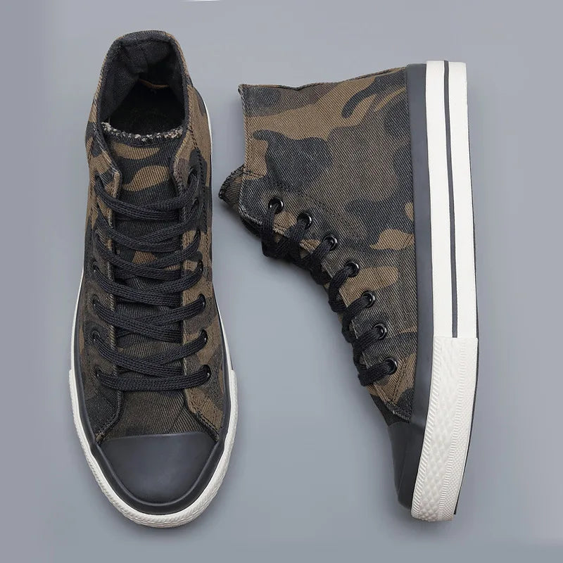 Korean Camouflage High Top Canvas Sneakers – Men's Casual Board Shoes | Minimalist Streetwear | Craftklart