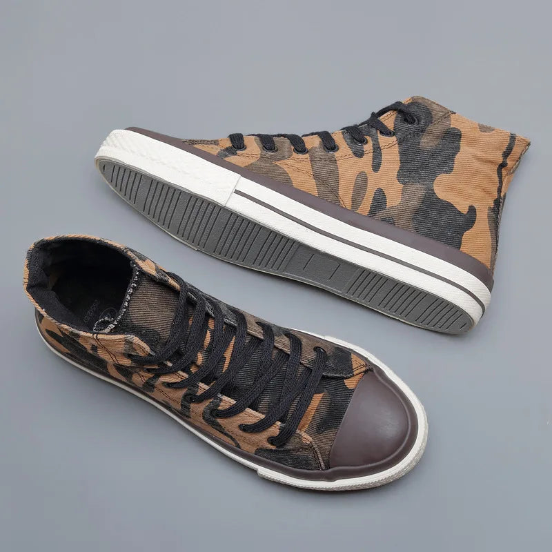 Korean Camouflage High Top Canvas Sneakers – Men's Casual Board Shoes | Minimalist Streetwear | Craftklart