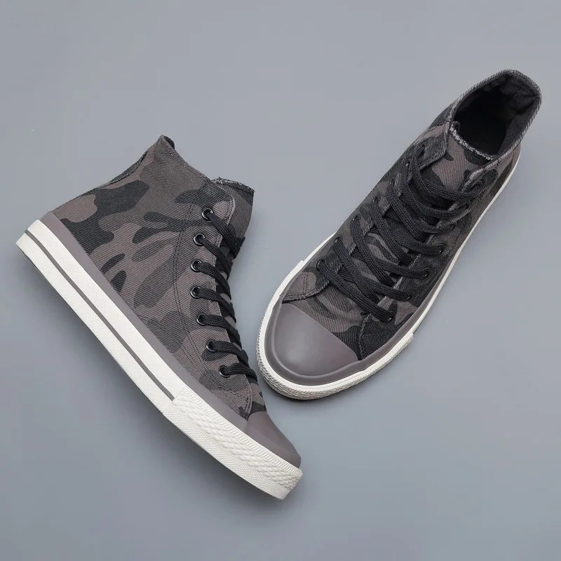 Korean Camouflage High Top Canvas Sneakers – Men's Casual Board Shoes | Minimalist Streetwear | Craftklart