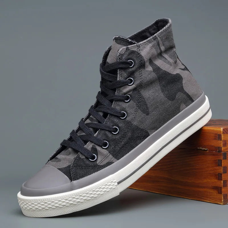 Korean Camouflage High Top Canvas Sneakers – Men's Casual Board Shoes | Minimalist Streetwear | Craftklart