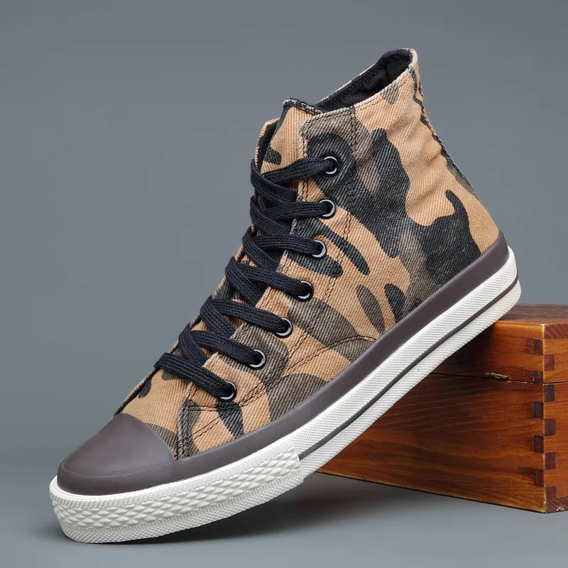 Korean Camouflage High Top Canvas Sneakers – Men's Casual Board Shoes | Minimalist Streetwear | Craftklart