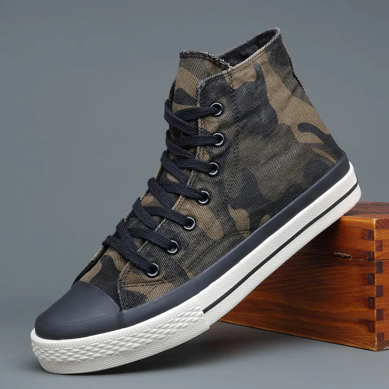 Korean Camouflage High Top Canvas Sneakers – Men's Casual Board Shoes | Minimalist Streetwear | Craftklart