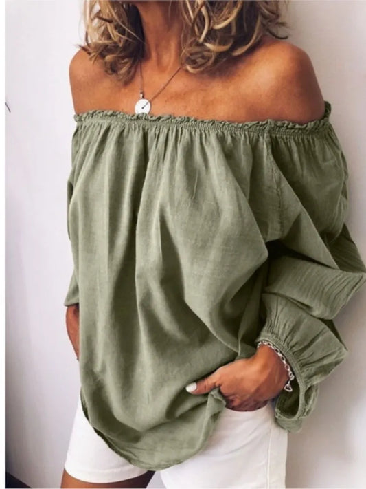 Women's Off-Shoulder Long Sleeve Blouse – Loose Casual Pullover Top | 8 Colours | Minimalist Streetwear | Craftklart