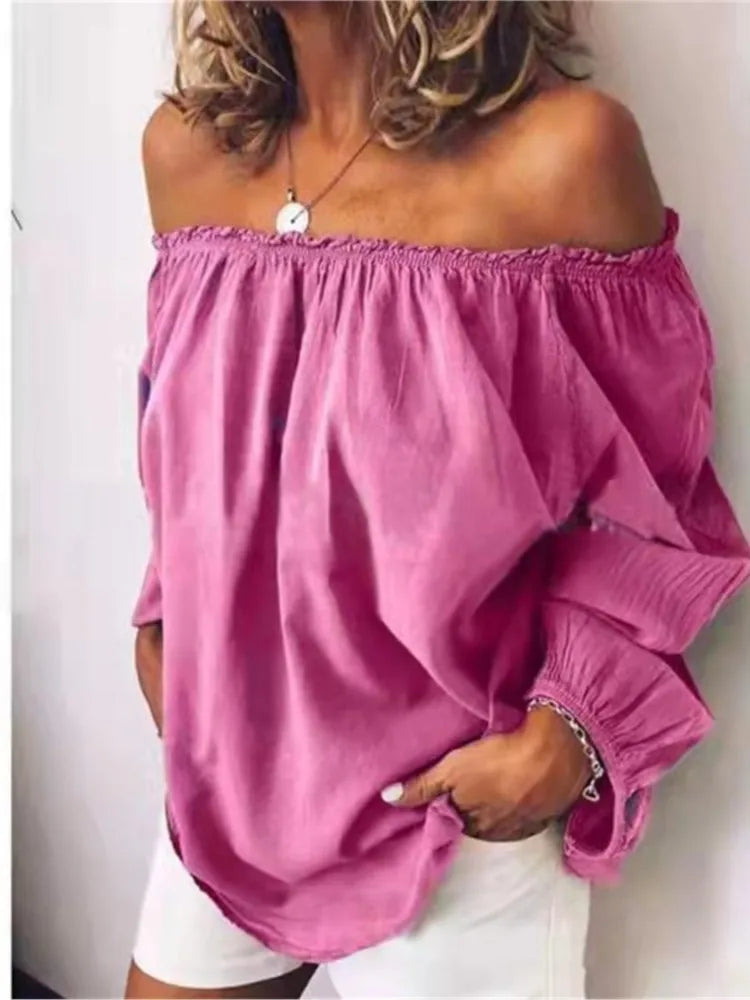 Women's Off-Shoulder Long Sleeve Blouse – Loose Casual Pullover Top | 8 Colours | Minimalist Streetwear | Craftklart