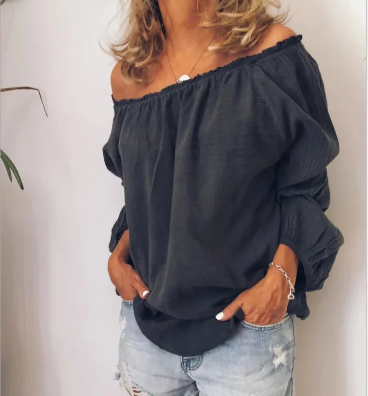 Women's Off-Shoulder Long Sleeve Blouse – Loose Casual Pullover Top | 8 Colours | Minimalist Streetwear | Craftklart