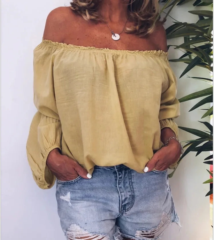 Women's Off-Shoulder Long Sleeve Blouse – Loose Casual Pullover Top | 8 Colours | Minimalist Streetwear | Craftklart