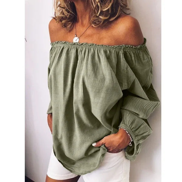 Women's Off-Shoulder Long Sleeve Blouse – Loose Casual Pullover Top | 8 Colours | Minimalist Streetwear | Craftklart