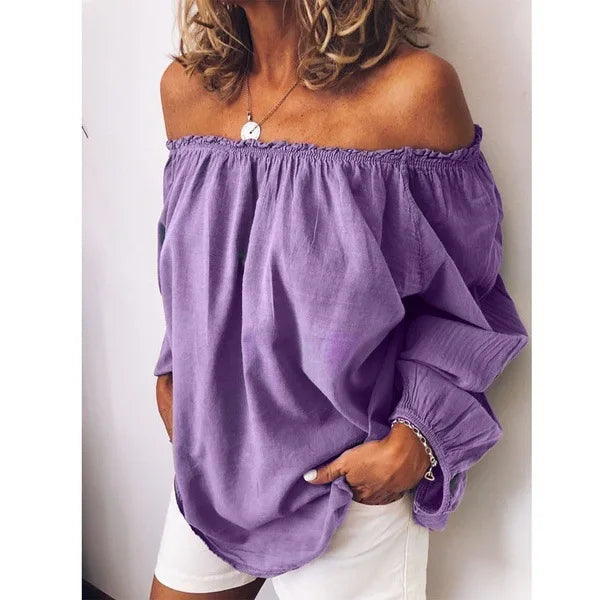 Women's Off-Shoulder Long Sleeve Blouse – Loose Casual Pullover Top | 8 Colours | Minimalist Streetwear | Craftklart
