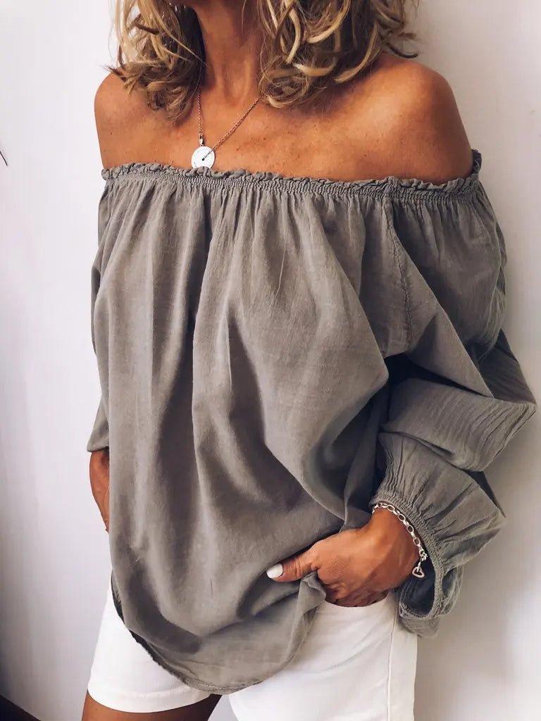 Women's Off-Shoulder Long Sleeve Blouse – Loose Casual Pullover Top | 8 Colours | Minimalist Streetwear | Craftklart