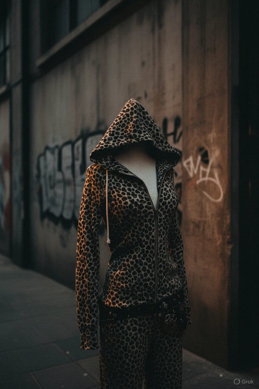 Women's leopard print zip hoodie by Craftklart Dropship, stylish streetwear hoodie with Y2K and goth-inspired design.
