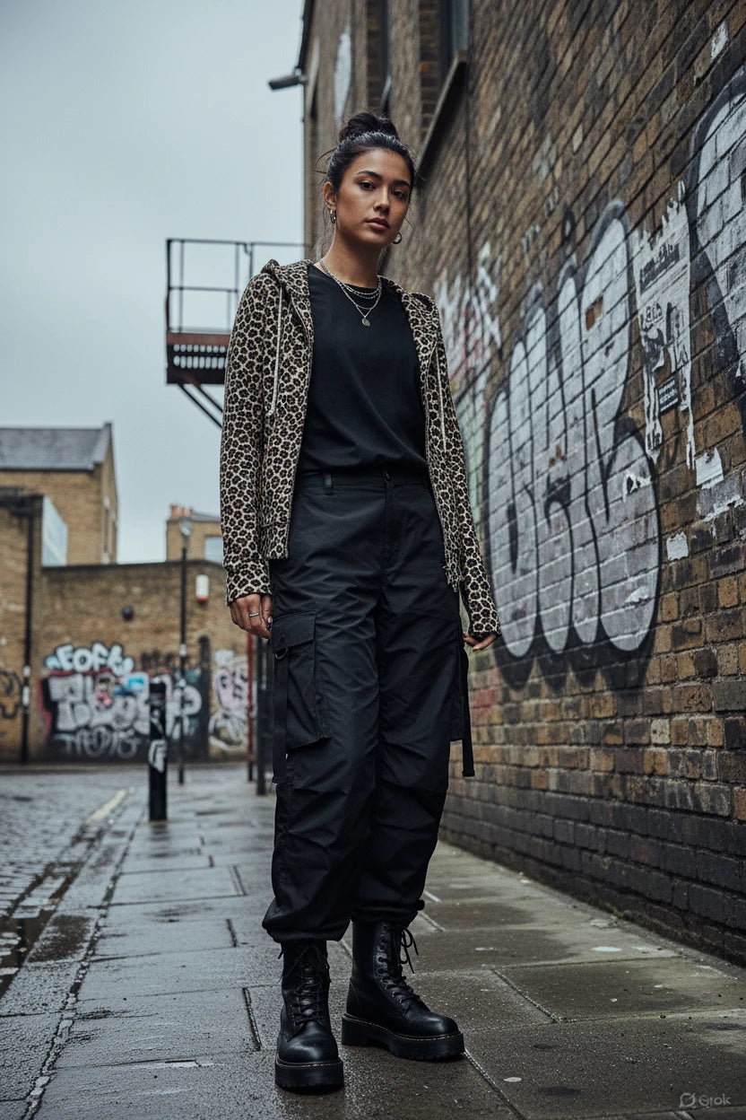 Women’s leopard print zip hoodie from Craftklart Dropship, featuring a Y2K-inspired design, perfect for streetwear and casual wear.
