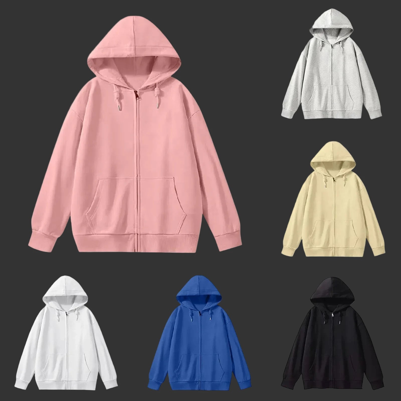 Men's oversized zip hoodie by Craftklart Dropship, loose fit solid color hooded jacket in Hong Kong style.