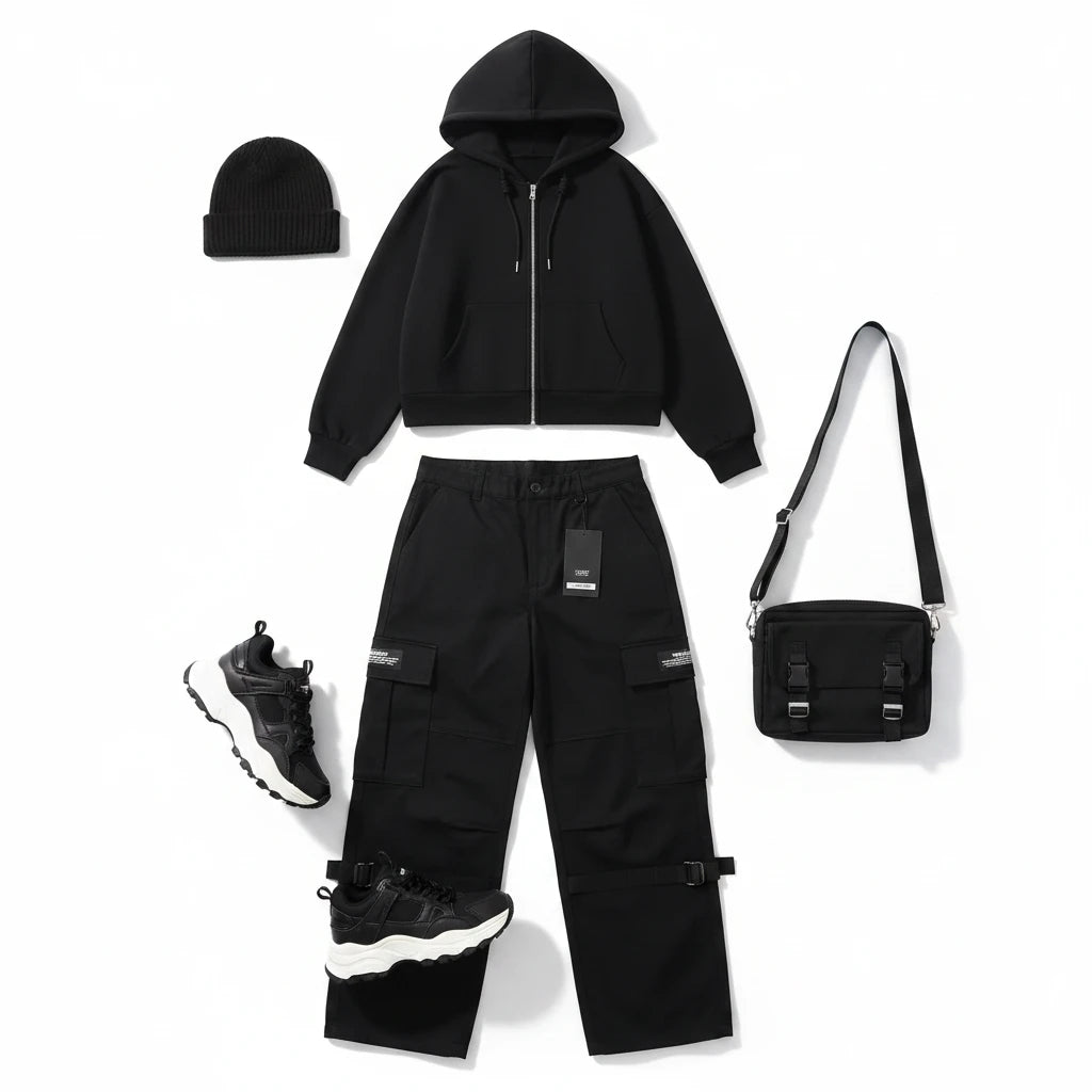 Men's oversized solid color zip hoodie from Craftklart Dropship, loose fit hooded jacket with front zipper and hood.
