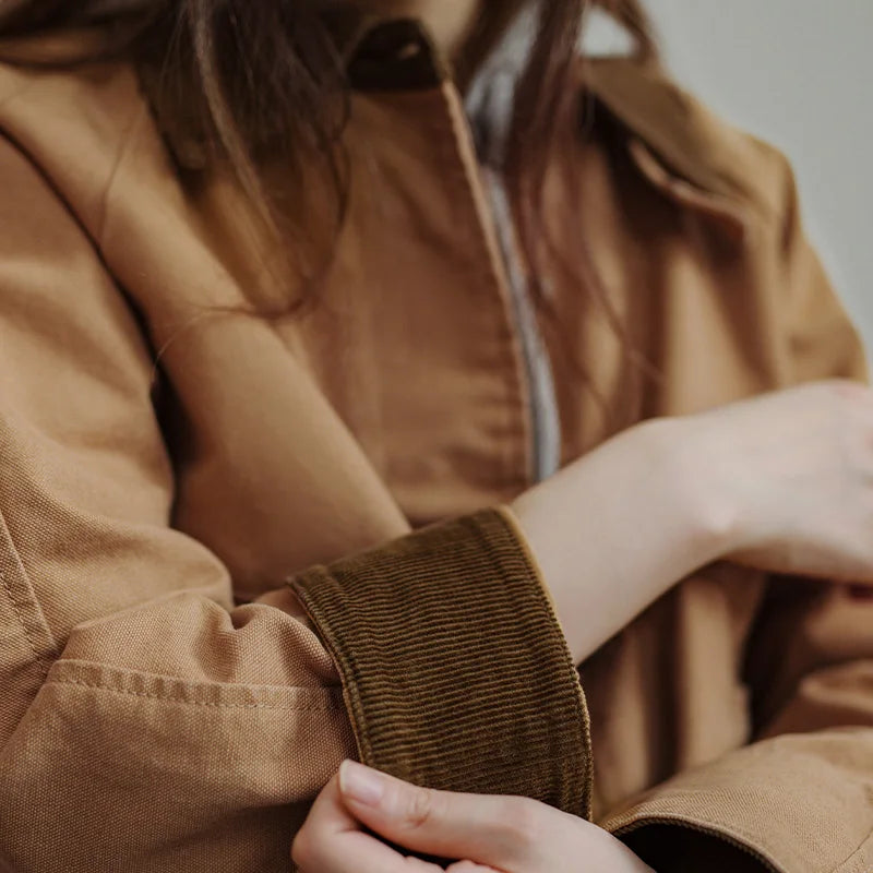 Women's Retro Barn Jacket – Maden Heavyweight Canvas Coat With Corduroy Collar | Minimalist Streetwear | Craftklart