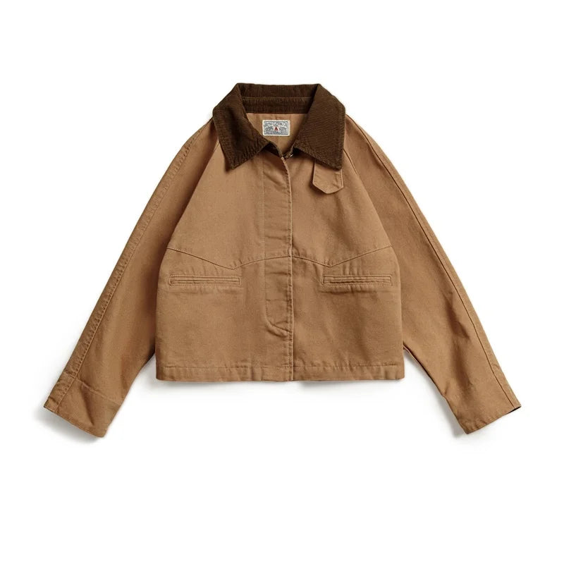 Women's Retro Barn Jacket – Maden Heavyweight Canvas Coat With Corduroy Collar | Minimalist Streetwear | Craftklart
