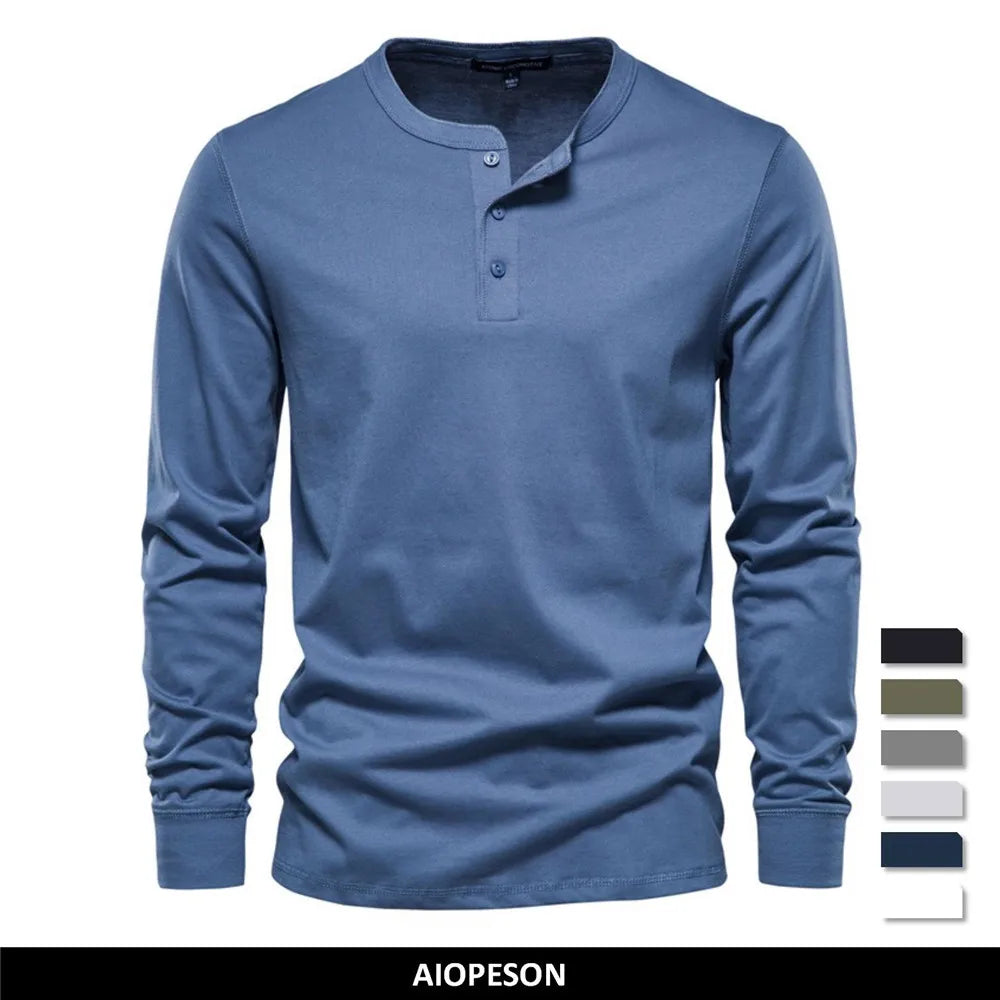 Men's Henley Collar Long Sleeve T-Shirt – 100% Cotton | Minimalist Streetwear | Craftklart