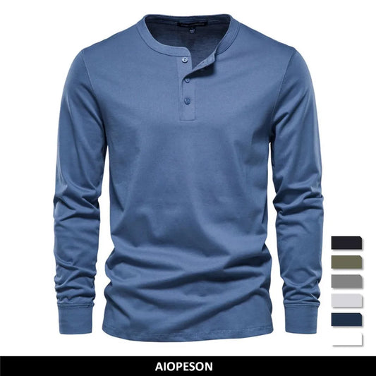 Men's Henley Collar Long Sleeve T-Shirt – 100% Cotton | Minimalist Streetwear | Craftklart