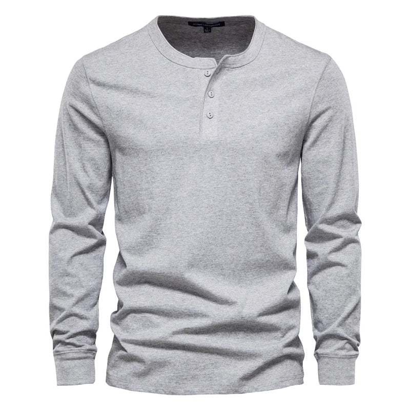 Men's Henley Collar Long Sleeve T-Shirt – 100% Cotton | Minimalist Streetwear | Craftklart