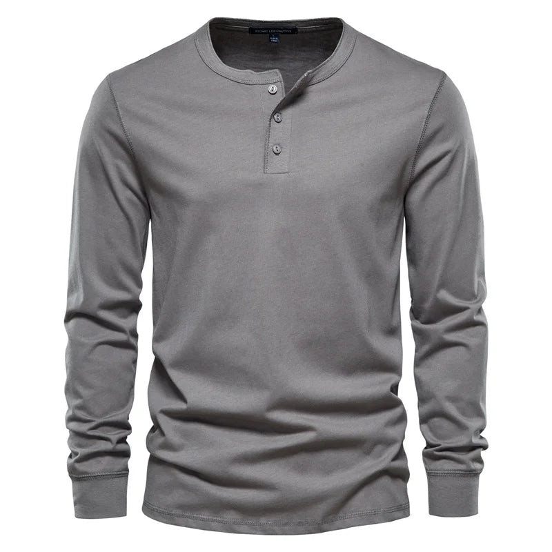 Men's Henley Collar Long Sleeve T-Shirt – 100% Cotton | Minimalist Streetwear | Craftklart