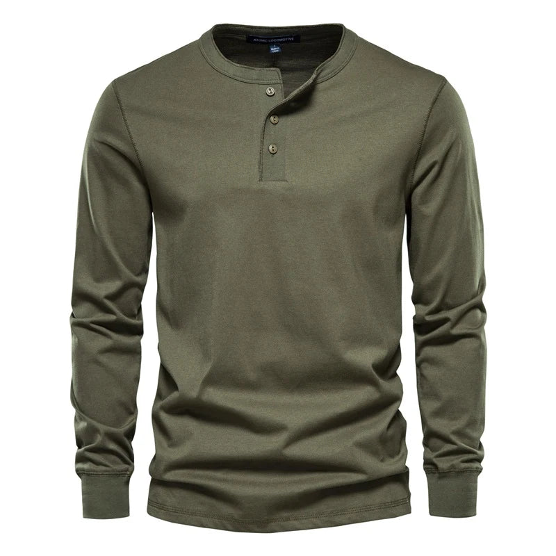 Men's Henley Collar Long Sleeve T-Shirt – 100% Cotton | Minimalist Streetwear | Craftklart