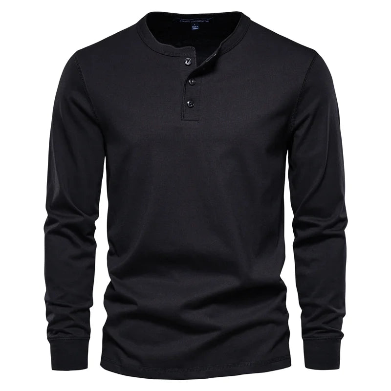 Men's Henley Collar Long Sleeve T-Shirt – 100% Cotton | Minimalist Streetwear | Craftklart