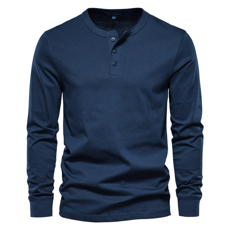 Men's Henley Collar Long Sleeve T-Shirt – 100% Cotton | Minimalist Streetwear | Craftklart