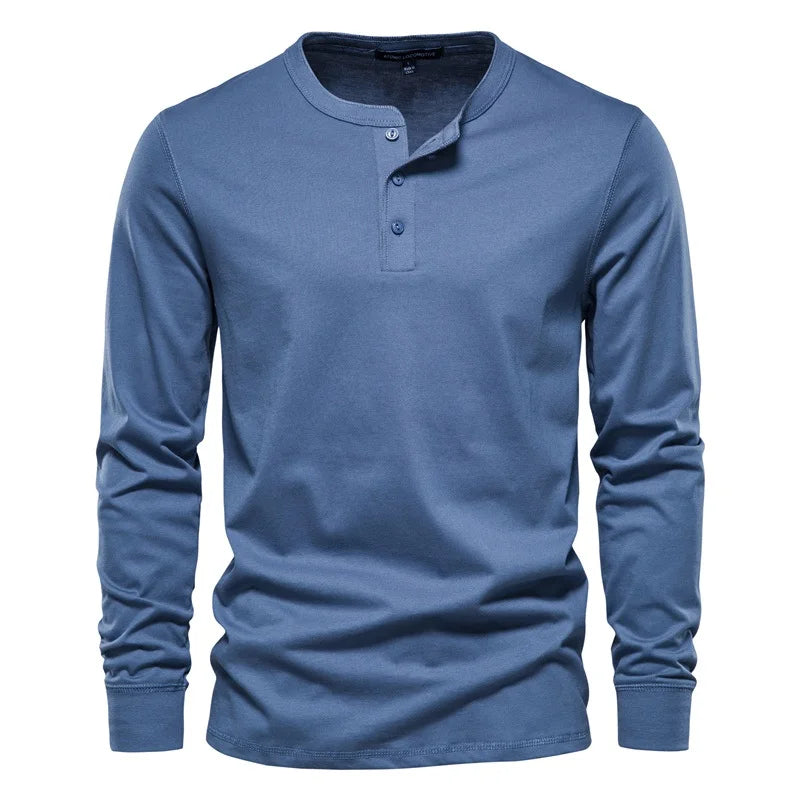 Men's Henley Collar Long Sleeve T-Shirt – 100% Cotton | Minimalist Streetwear | Craftklart