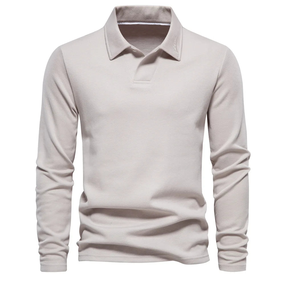 Men's dark grey Craftklart Dropship embroidery long sleeve polo shirt, made for men weighing 60-70kg, with detailed embroidery design.