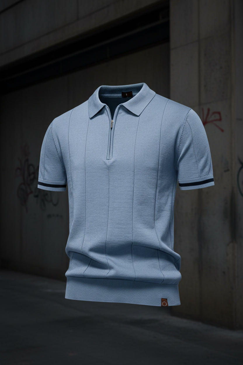 Craftklart men's breathable slim-fit polo shirt with zipper, casual sport style in light green, perfect for everyday wear.