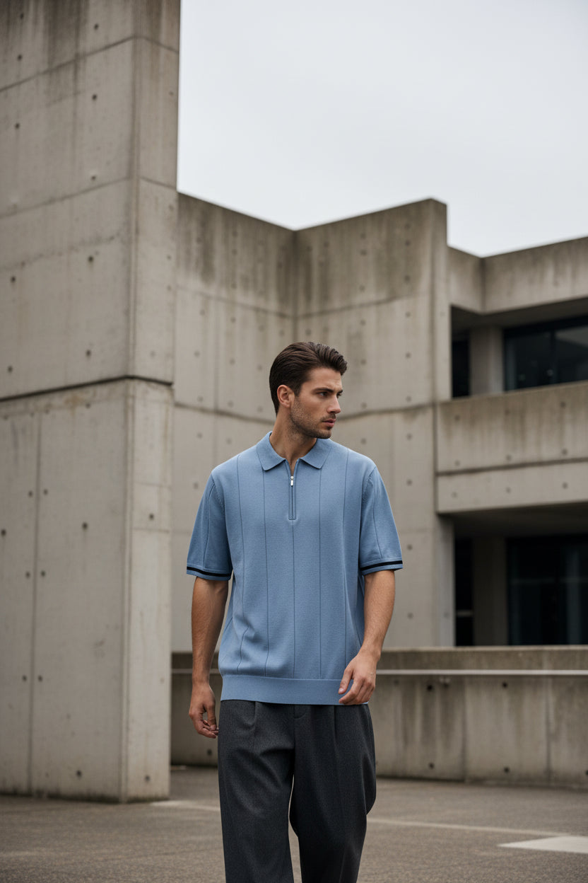 Light green men's breathable polo shirt by Craftklart Dropship, slim fit with zipper, casual sport style, available in 11 colors.