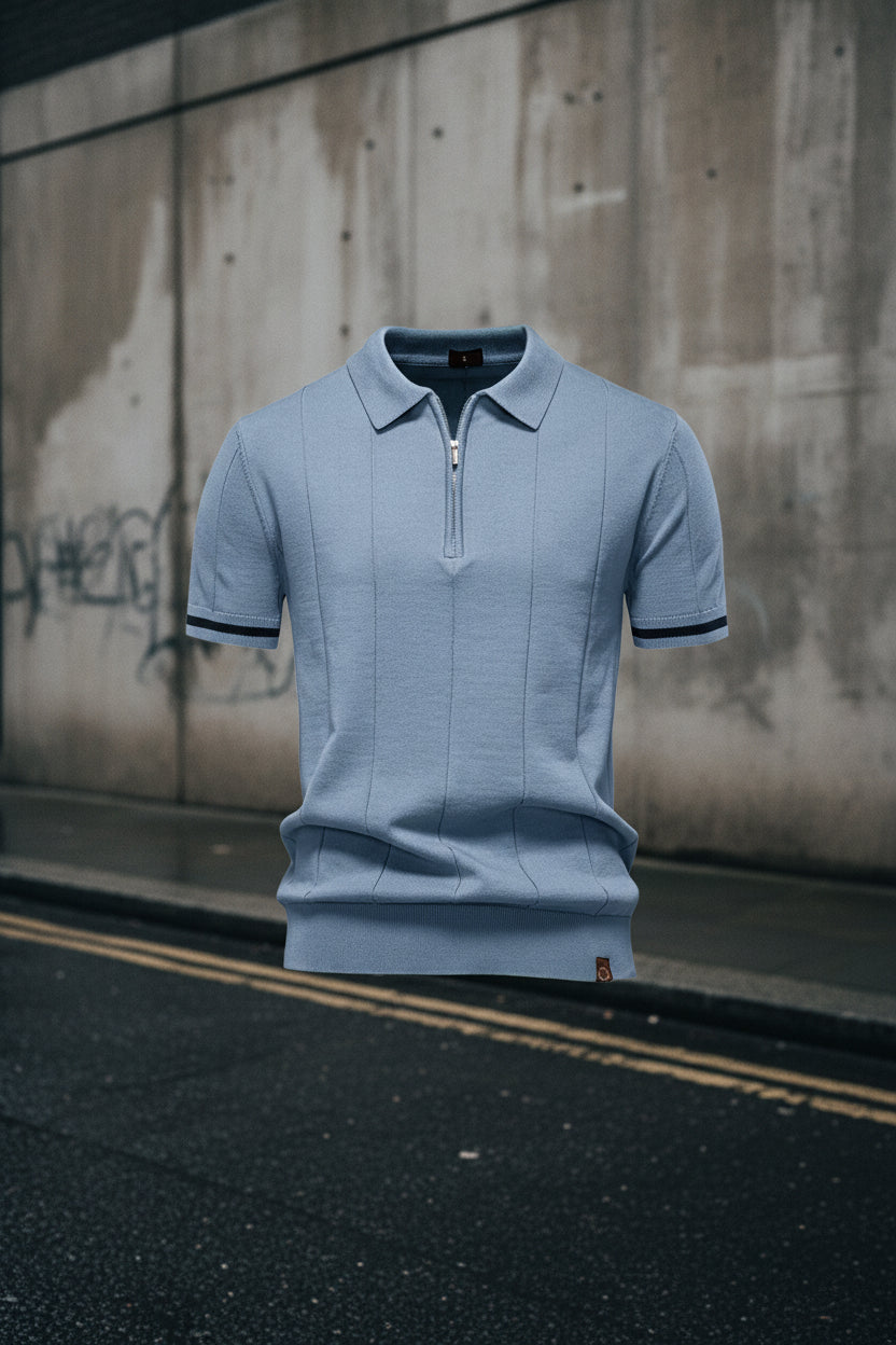 Craftklart Men's breathable slim-fit polo shirt with zipper, casual sport style, in light green, suitable for men 55-65kg.