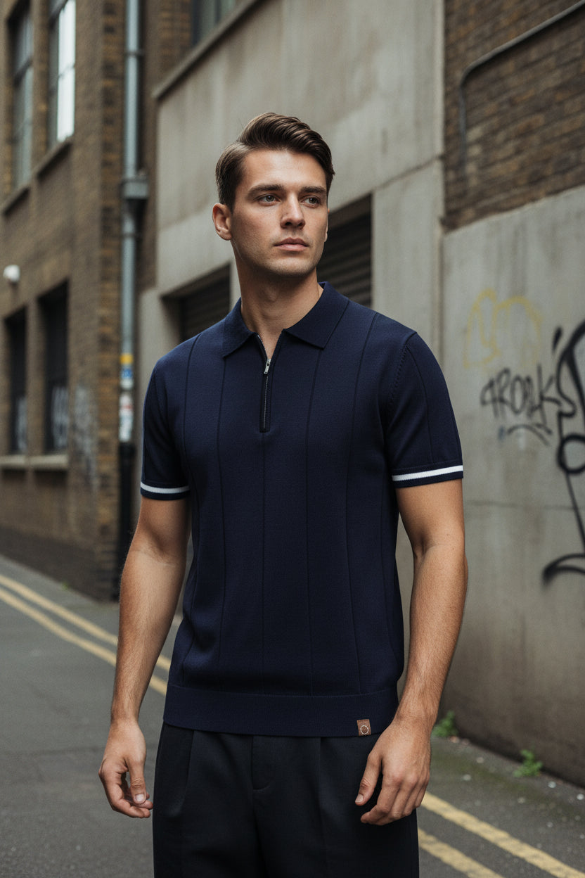 Craftklart Men's breathable slim-fit polo shirt in light green, featuring a zipper, suitable for casual and sport wear.