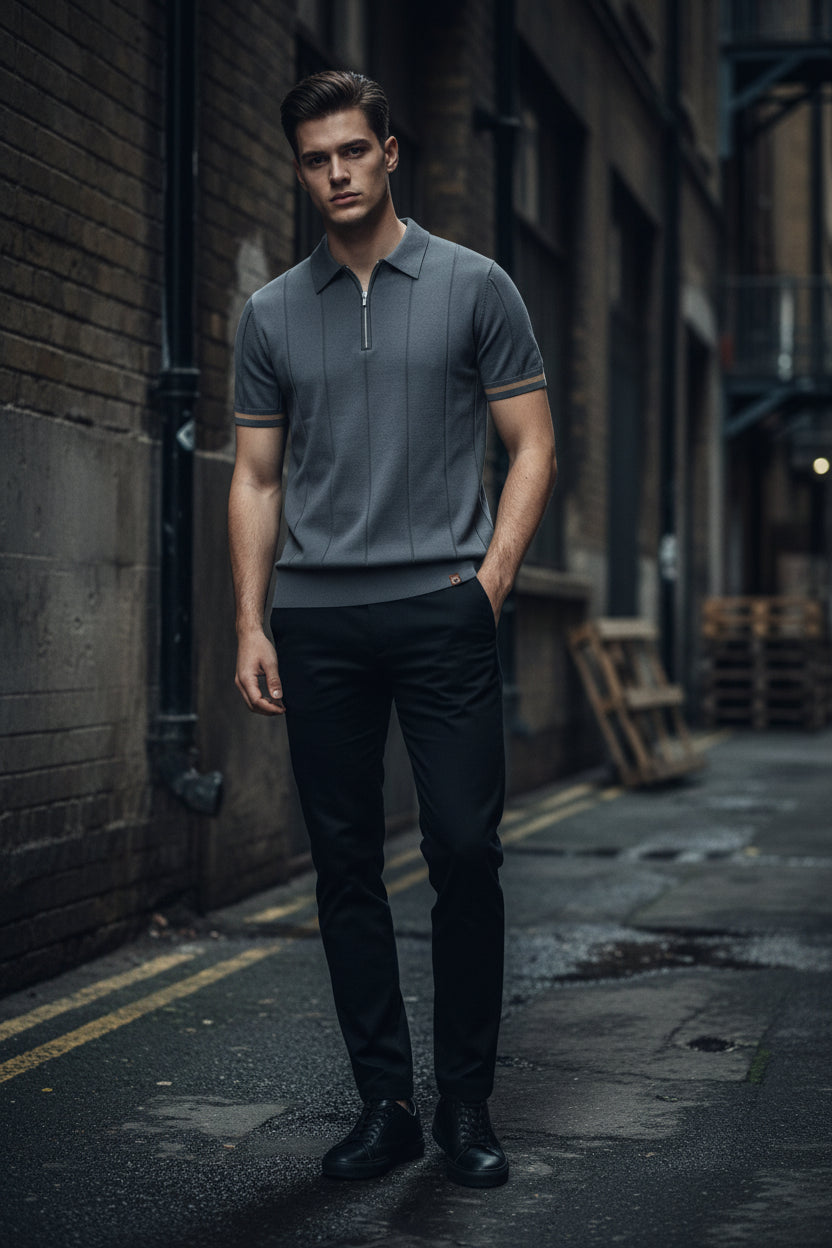 Craftklart men's breathable slim-fit polo shirt in light green with zipper, casual and sport style, available in 11 colors.
