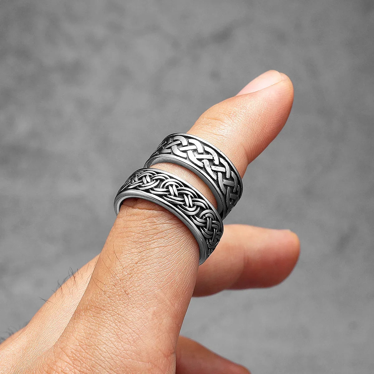 Men's stainless steel Viking styled ring with Celtic knot design, simple aesthetic craftsmanship by Craftklart Dropship.