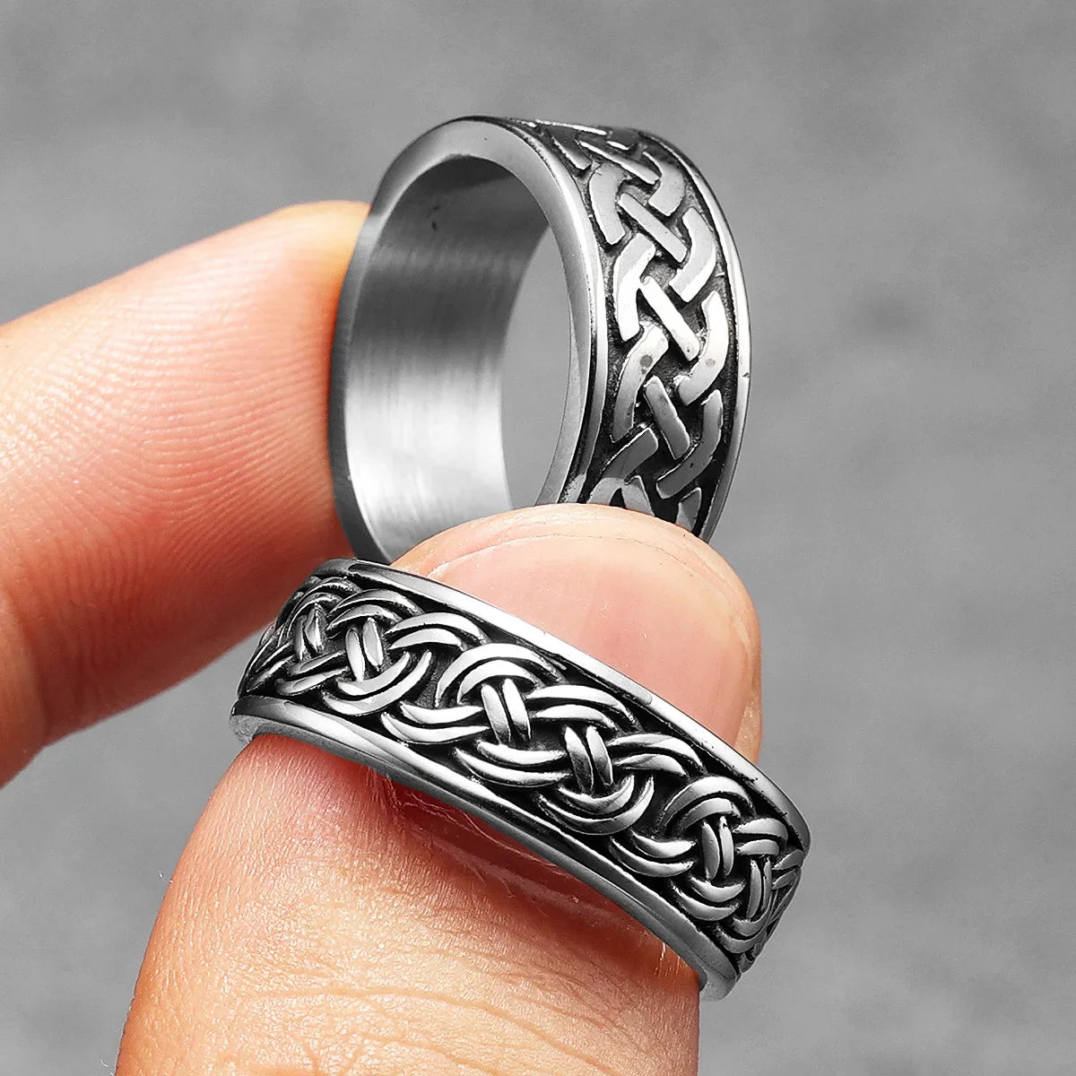 Men's stainless steel Viking styled ring with Celtic knot design, simple aesthetic jewelry by Craftklart Dropship.
