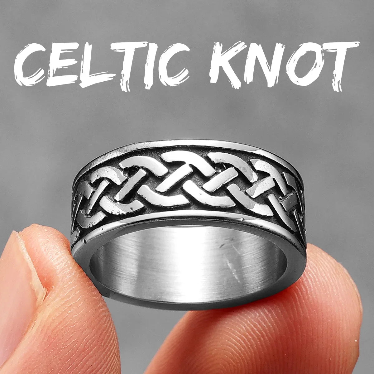 Men's stainless steel Viking-style ring with Celtic knot design, simple aesthetic, crafted by Craftklart Dropship.