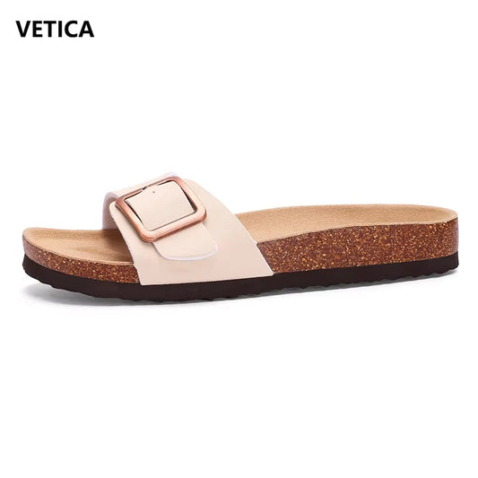 Women’s flat mule sandals with buckle straps from Craftklart Dropship, featuring casual slip-on design and open-toe style.