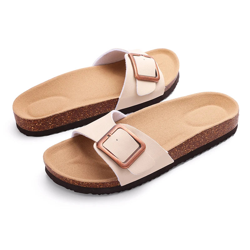 Women's flat mule sandals by Craftklart Dropship with buckle strap, casual slip-on slides, comfortable and stylish for everyday wear.