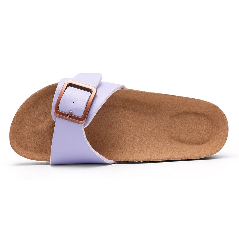 Women's flat mule sandals with buckle strap from Craftklart Dropship, featuring casual slide design and open-toe style.
