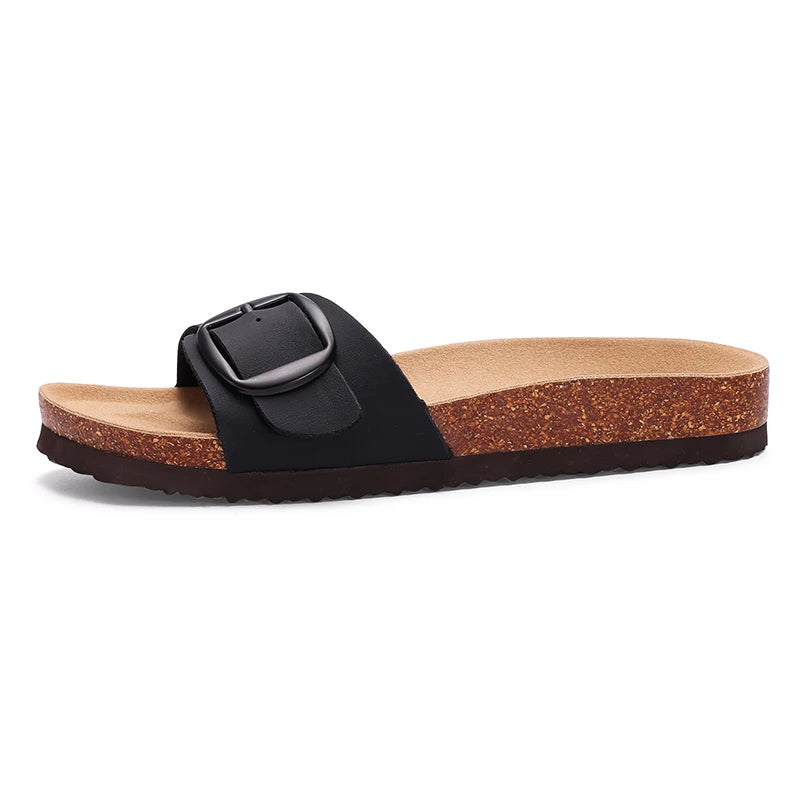 Women's flat mule sandals by Craftklart Dropship featuring buckle strap casual slide design and open toe style.