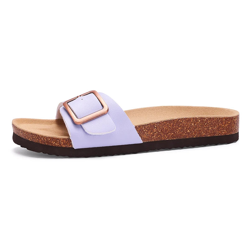Women's flat mule sandals with buckle strap from Craftklart Dropship, featuring casual slide design and open toe style.