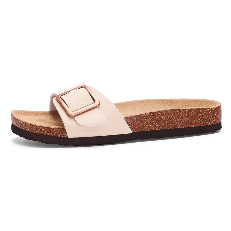 Women's flat mule sandals with buckle strap from Craftklart Dropship, casual slip-on slides shown with open toe design.