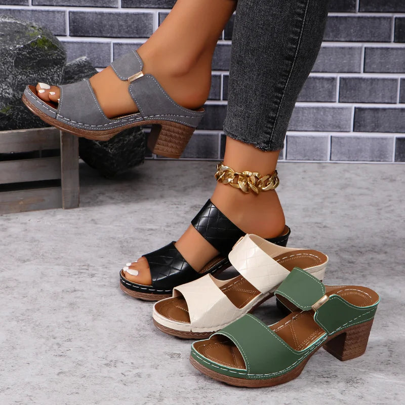 Women's Chunky Heel Hollow Slingback Sandals | Minimalist Streetwear | Craftklart