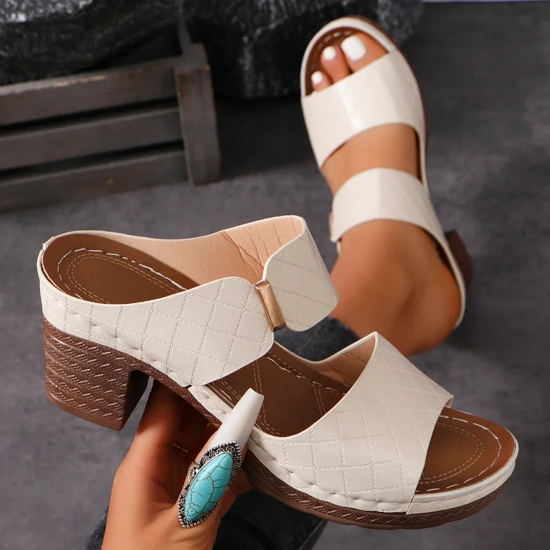 Women's Chunky Heel Hollow Slingback Sandals | Minimalist Streetwear | Craftklart