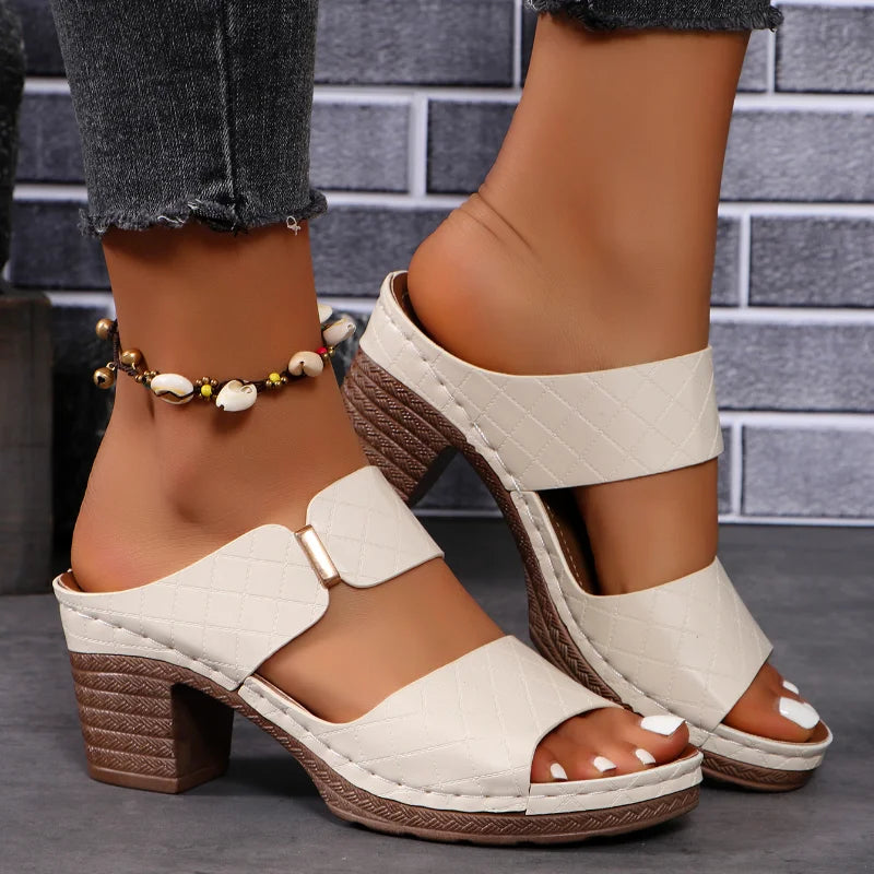 Women's Chunky Heel Hollow Slingback Sandals | Minimalist Streetwear | Craftklart