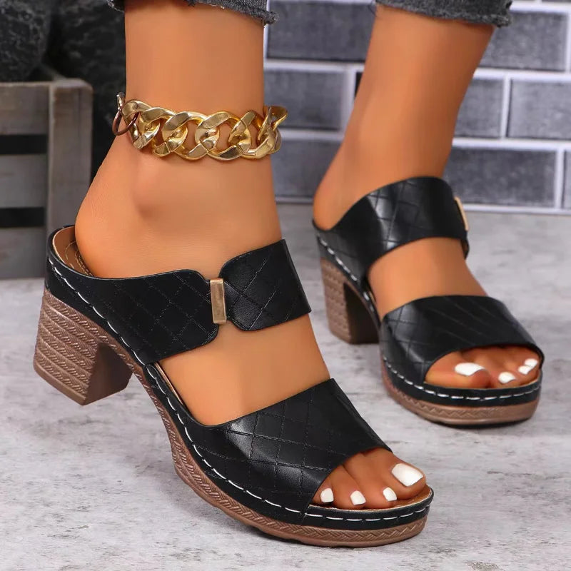 Women's Chunky Heel Hollow Slingback Sandals | Minimalist Streetwear | Craftklart
