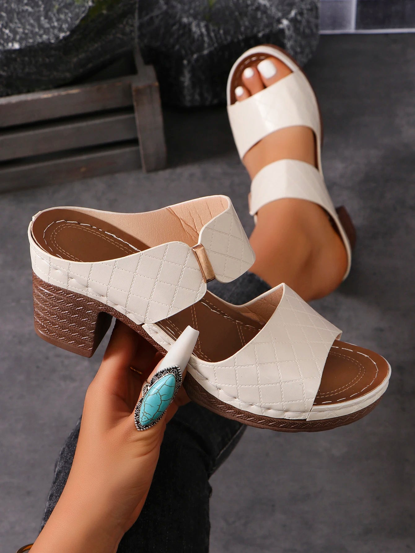 Women's Chunky Heel Hollow Slingback Sandals | Minimalist Streetwear | Craftklart